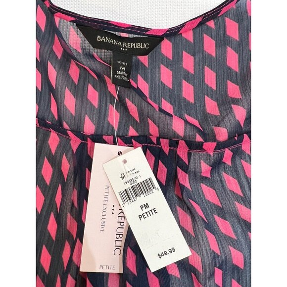 Banana Republic Factory Mock Wrap Sleeveless Top Size M Petite Sheer Pink Blue - Picture 4 of 10